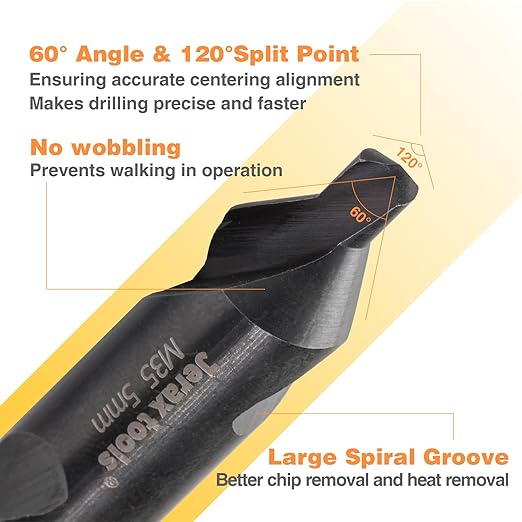 M35 HSS 60-Degree Angle Center Drill Bit Set, Countersink Tools for Lathe Metalworking for Stainless Steel, Alloy Steel, Cast Iron, Aluminum and Other Tough Metals (6 pcs)