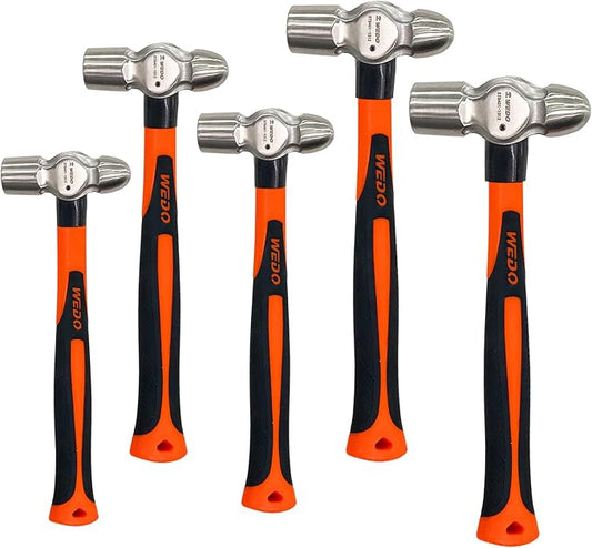 WEDO 5PCS Ball Pein Hammer Set,8oz,12oz,16oz,24oz,32oz Stainless Steel Ball Peen Hammer Set With Fiberglass Handle,Die-forged,Shock-resistant,Corrosion Resistant Drilling Hammer