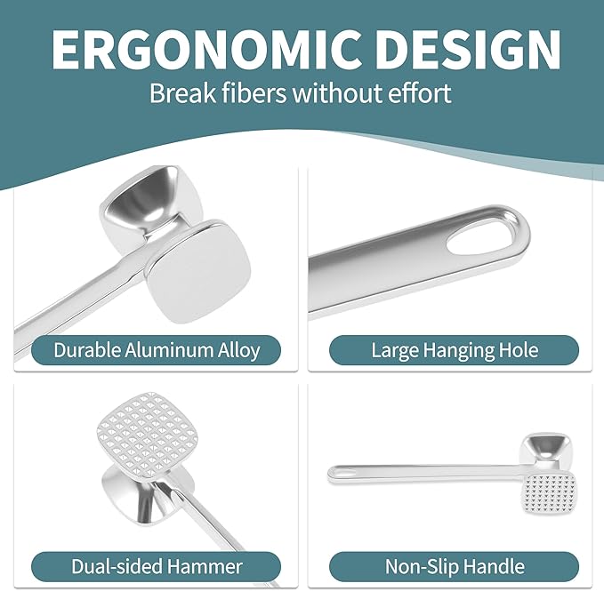 VOCOSTE Meat Tenderizer Mallet, Aluminum Alloy Kitchen Double-sided Meat Pounder Flattened, Meat Mallet Hammer, Steak Chicken Beef Tenderizer Tools