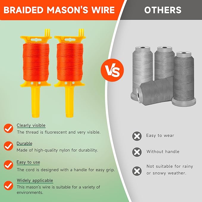 2 Pack Mason Line with Handle,540ft #18 Braided Nylon Mason Line for Gardening, Masonry Tools, Surveying, Kite Twine String or DIY Project