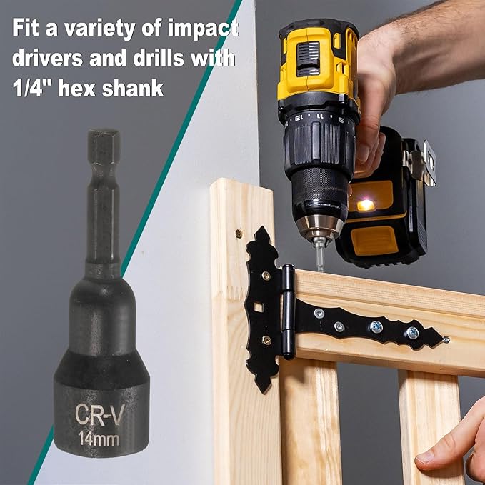uxcell 2Pcs 1/4" Hex Shank 14mm Magnetic Hex Socket 65mm Length, CR-V Steel Quick-Release Impact Driver Socket Wrench Screw for Impact Drill Power Nut Setter