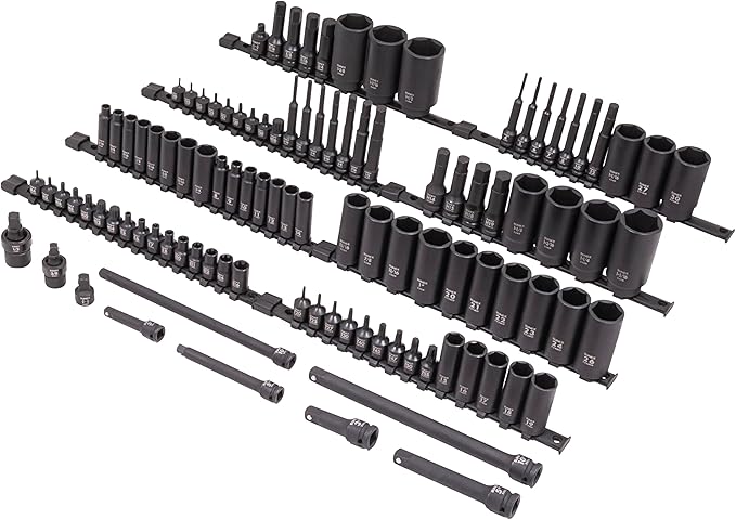 SUNEX 10105 3/8" & 1/2" Drive SAE & Metric 6 Point Standard & Deep with Star (E and Tamperproof), Triple Square, & Hex Bit, 105-Piece