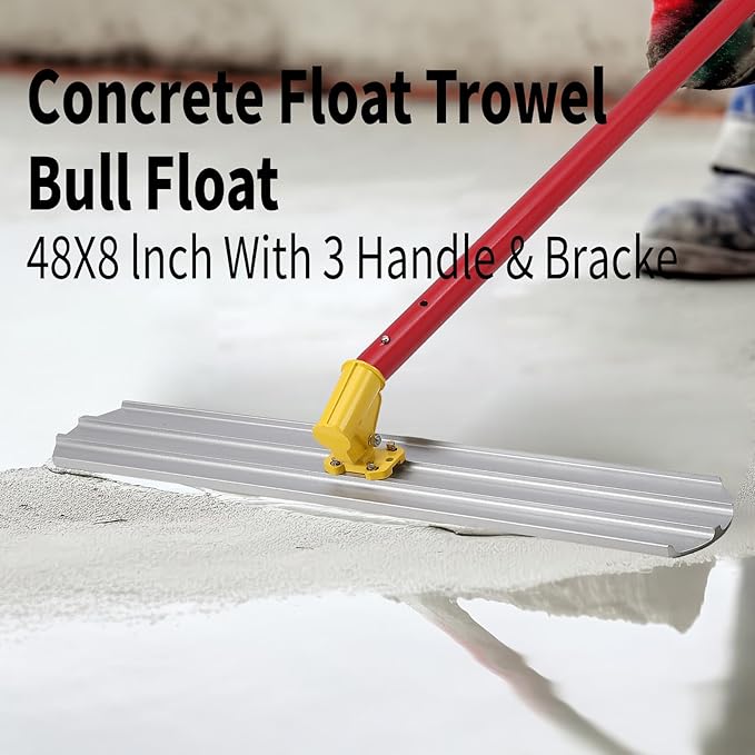 Bull Float Magnesium Concrete Float Tool ??48"x8" Round End Cement Finishing Float, Lightweight Design, Durable Construction, Easy to Use with 3 Handle Bracket, Lightweight Durable Concrete Tool