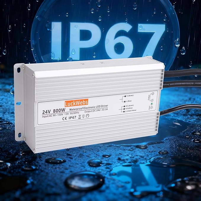LED Driver 24V800W Waterproof Power Supply AC 90-130V to DC 24V33.3A Switching Power Supply IP67 Low-Voltage Transformer Suitable for Outdoor LED Lighting Fixtures and Any 24V DC Equipment