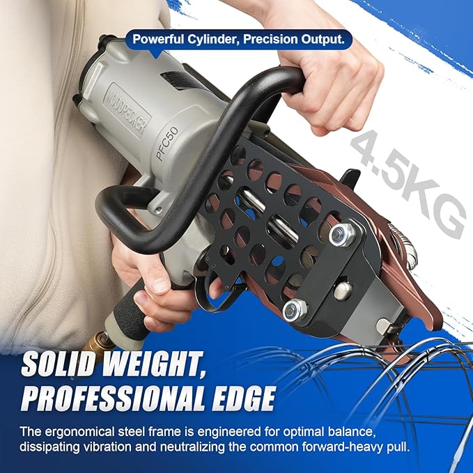 Woodpecker PFC50 11 Gauge 1-3/4'' (45mm) Crown Heavy Duty Pneuamtic Hog Ring Gun with 12mm to 13mm Closure Diameter, Large Snap Ring Pliers Tool for Gabion Cage and Border Fencing