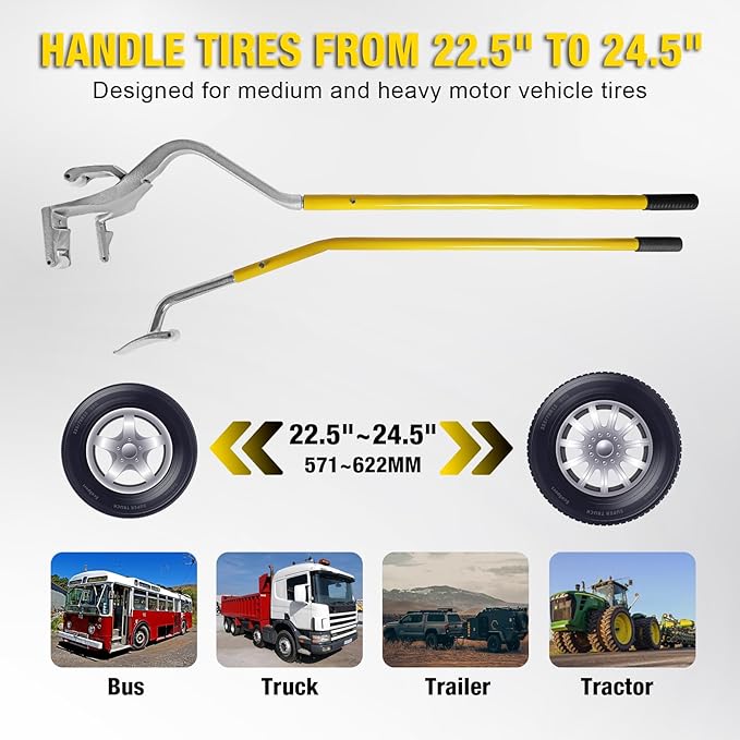 YELLOW JACKET Tire Mount Demount Tool, 22.5 to 24.5 inches, 3PCS Tire Changer Demount Tool with Extra Bead Keeper, Tire Changing Tools for Car Repairing Adapted to Aluminum and Steel Rims, Yellow