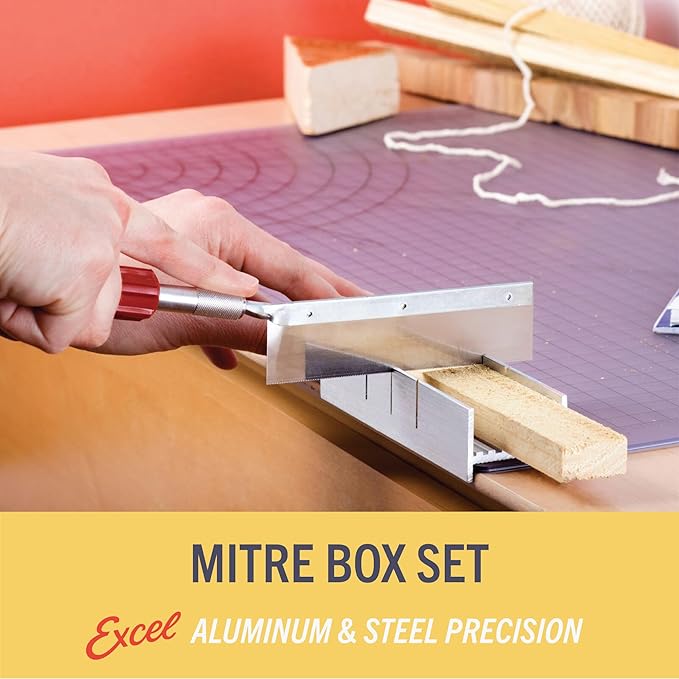 Excel Blades Metal Mitre Box - Small 6-Inch Aluminum and Steel Tool for Wood, Plastic, and Soft Metals, 2 Cutting Angles