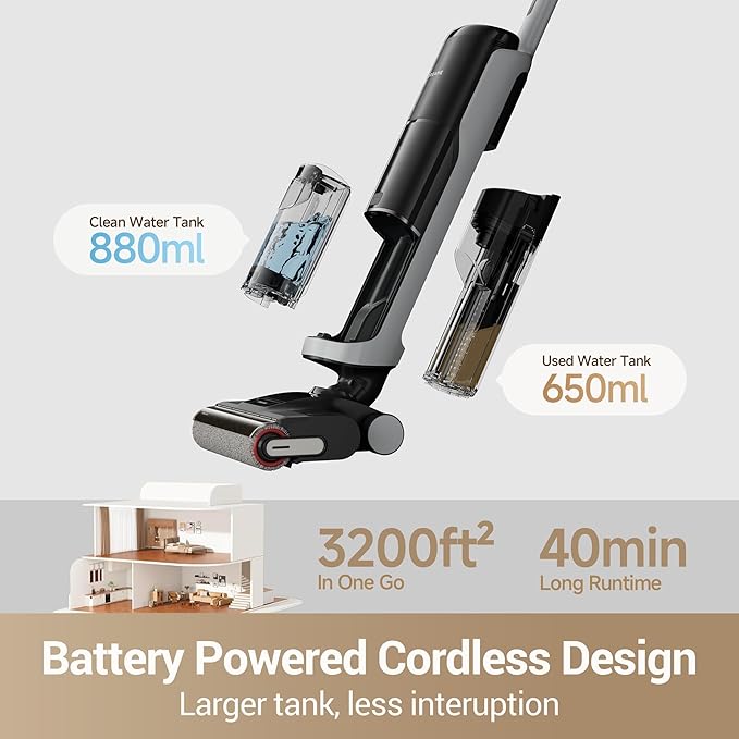 DREAME H14 Pro Wet Dry Vacuum Cleaner, 180째 Lie-Flat Vacuum Mop, 140째F Washing and Fast Hot Air Drying, Powerful 18kPa Suction Floor Cleaner Machine, Easy GlideWheel Movement, Smart App Control