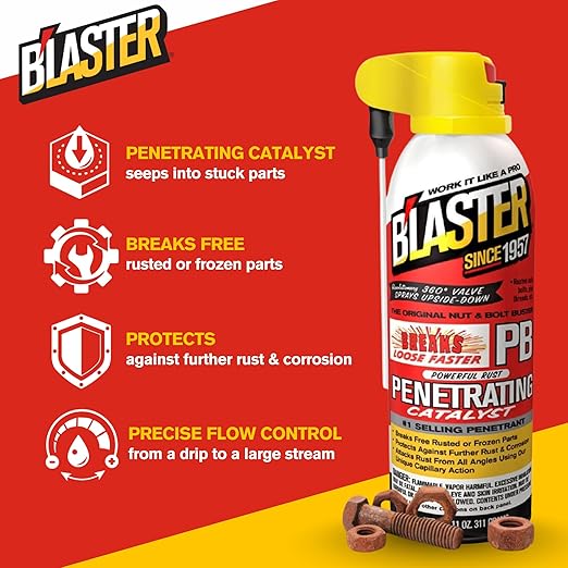 B?셂aster Penetrating Oil Spray ??Rust Prevention Penetrating Fluid ??Loosens Rusted Bolts, Protects Against Corrosion, Multi-Use Anti Rust Spray for Frozen Parts ??11oz (Case of 6)