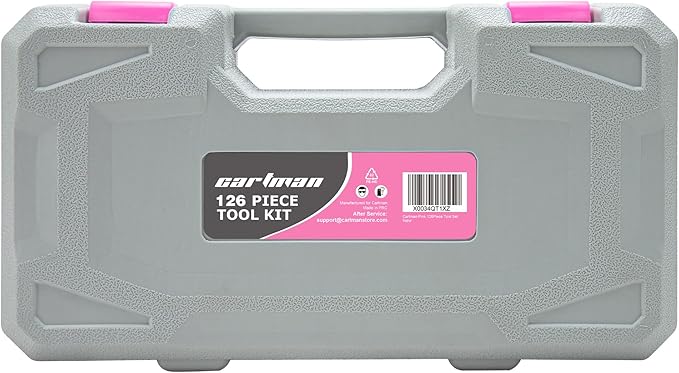 CARTMAN 126-Piece Home Tool Set Kit, Basic Household Hand Tools with Storage Case Pink