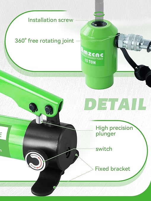 AMZCNC 15 Ton 1/2 Inch to 4 Inch Hydraulic Knockout Punch Driver Tool Kit with 10 Dies Hole Complete Tool Electrical Conduit Hole Cutter Set (15T竊?/2"~4"竊?