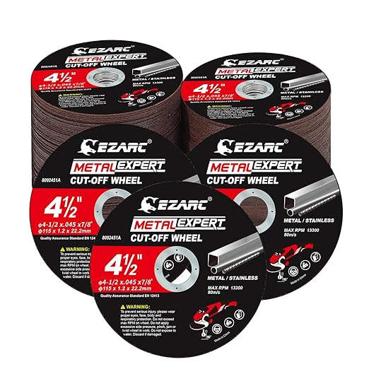 EZARC Cut Off Wheel 100 Pack, 4.5" x .045" x 7/8" Cutting Wheel, Metal & Stainless Steel Cutting Disc for Angle Grinder