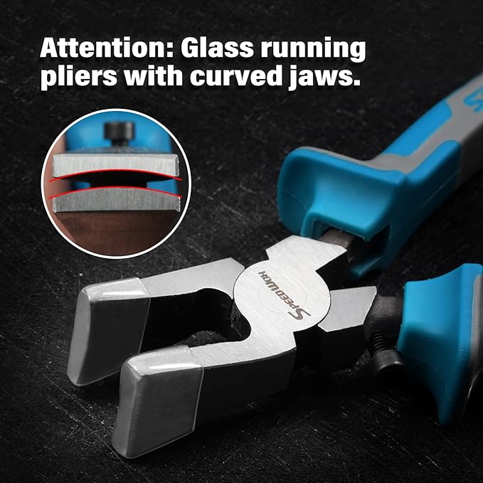 SPEEDWOX Glass Running Pliers with Rubber Tips for Glass Cutting 8 Inches Key Fob Pliers with Curved Jaws Heavy Duty for Stained Glass Work Mosaics Breaking Tool
