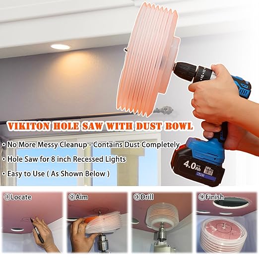 8.25 Hole Saw for Recessed Lights, 8-1/4 Inch Hole Cutter with Dust Bowl Catcher for Led Recessed Lighting 8 Inch and Wood Metal Drywall, Bi-Metal Construction, Orange