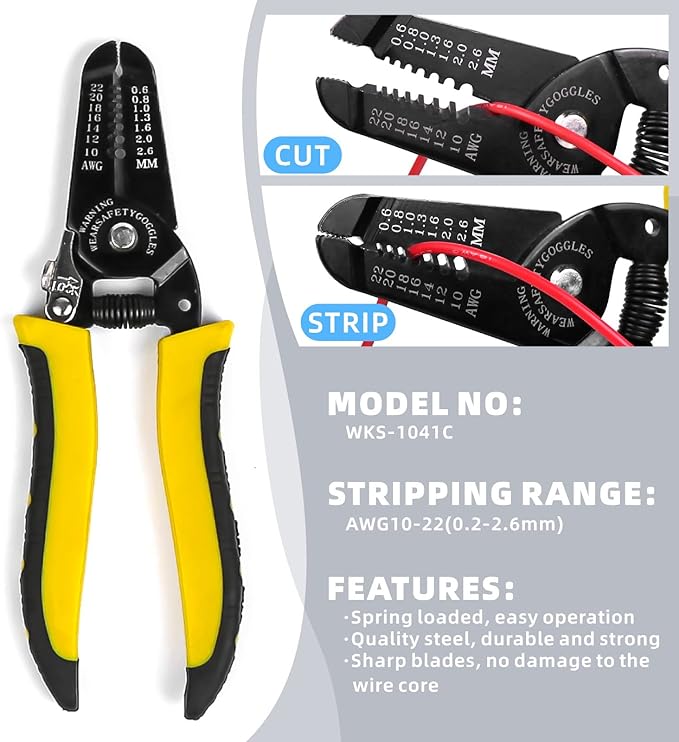 Ratchet Wire Crimping Tool kit Wire Crimper Set with 5pcs Interchangeable Jaws,Wire Stripper&Cutter for Insulated and Non-Insulated Terminals, Ferrules, Heat Shrink,Open Barrel Terminals 0.5-35mm 짼