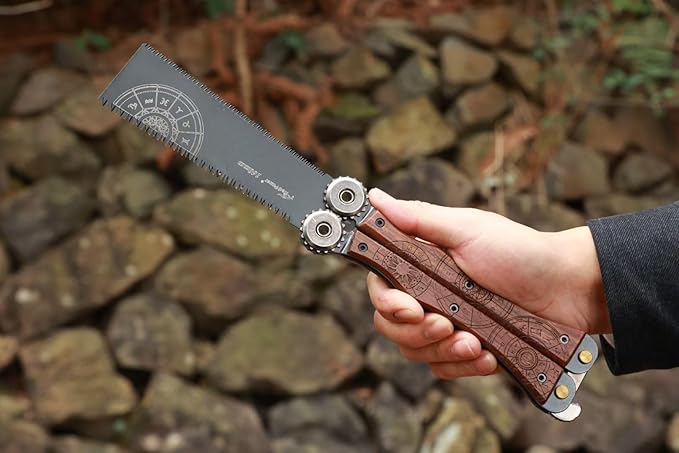 Folding Hand Saw 7.5 Inch Folding Japanese Pull 11/15TPI Double-Edged Hand Saw with SK5 Flexible Blade WoodSaw for Woodworking Camping DIY Small Projects