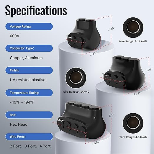 8 Pack 2 Port 3 Port 4 Port Insulated Multi Connectors 4-14 AWG Aluminum to Copper Wire Connectors Slotted Allen Hex Single Entry Splice Electrical Power
