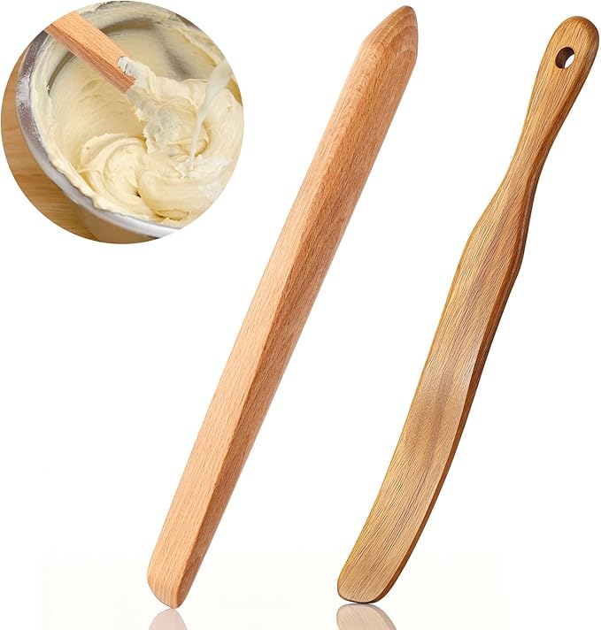 Baderke 11 Inch Wooden Sourdough Bread Mixing Stir and 13 Inch Wooden Spatula Paddle Stirring Stick for Kitchen Cooking Mixing Tool for Sourdough Starter Cookware Pot(Beech Wood)
