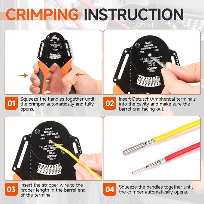 iCrimp Closed Barrel Crimper 4 way Indents,8 Impressions for Deutsch Solid Contacts gage 20&22(IWD-20)