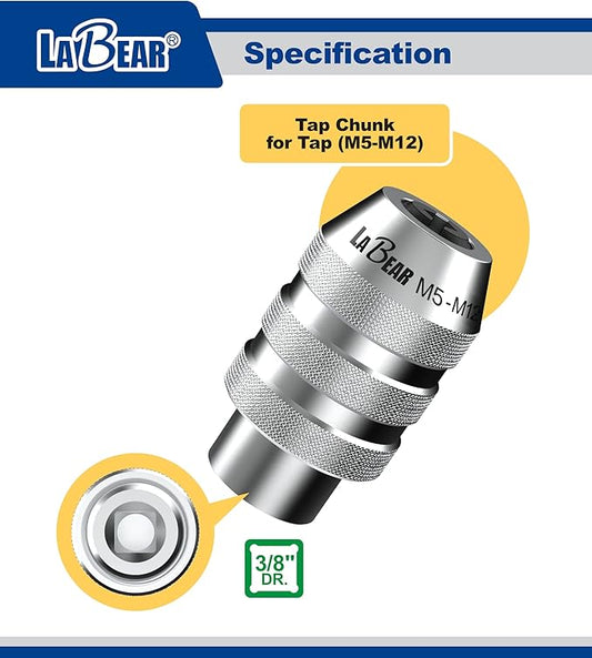 LABEAR 3/8"DR x M5?밠12 Interchangeable Adjustable Tap Chuck Adaptor ??Heavy-Duty Tap Socket for Hand Tapping