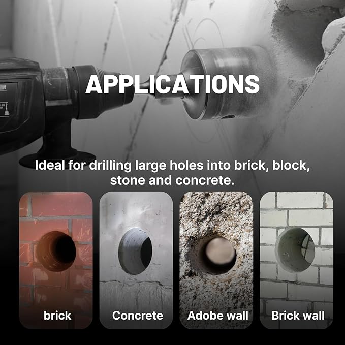 BLACK CANYON 9PCS Concrete Hole Saw Kit ??Masonry Hole Saws 30/40/65/80/100mm with 2 Drill Bits, SDS Plus & Max Shanks, Heavy-Duty Hole Saw Set for Concrete, Cement, Brick & Stone Wall Drilling