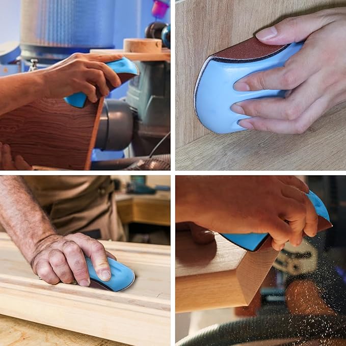 4PCS Hand Sanding Blocks Hook and Loop, 5 Inch Mouse Sanding Block and 5.3" Hand Sander Block for Woodworking Furniture Automotive Body Arts and Crafts