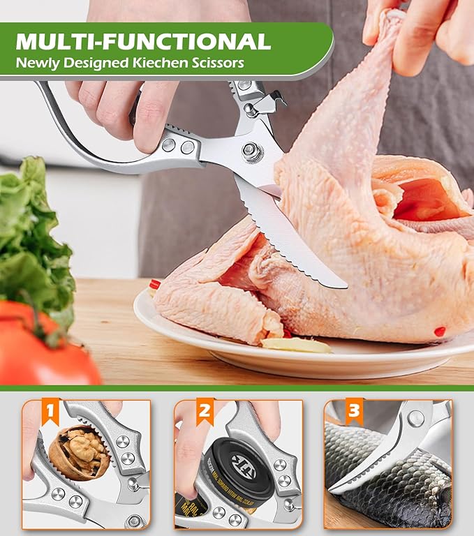 Heavy Duty Poultry Shears ??Luxury Kitchen Shears & Multipurpose Kitchen Scissors for Meat, Chicken, Fish & Vegetables, High Carbon Stainless Steel, Safety Lock, Dishwasher Safe