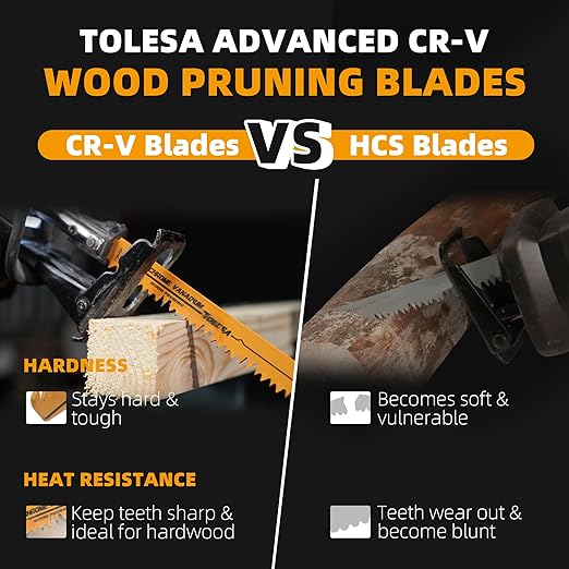 TOLESA 10 Pack Reciprocating Saw Blade Set, Premium 6 to 9 Inch Wood & Metal Cutting Pruner Saw Blades with Storage Box