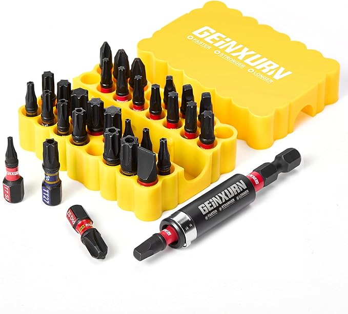 Impact Screwdriver Bits Set, 33 Pieces 1?쒶ulti Head Magnetic S2 Steel Driver Bits PH/SQ/Torx/Slotted/Security Torx With Yellow Soft Base