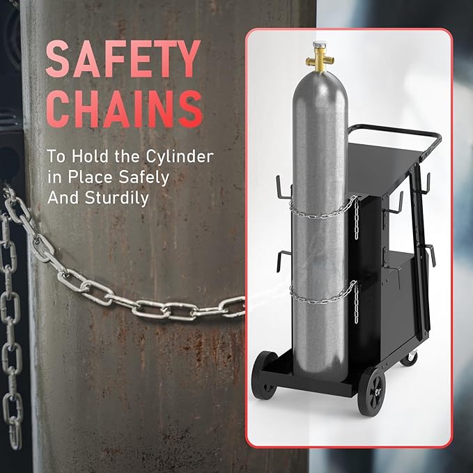 YESWELDER Welding Cart with Large Capacity Lockable Cabinet, for MIG/TIG/Stick Welders and Plasma Cutters, Heavy Duty 360째 Swivel Wheels Welding Trolley