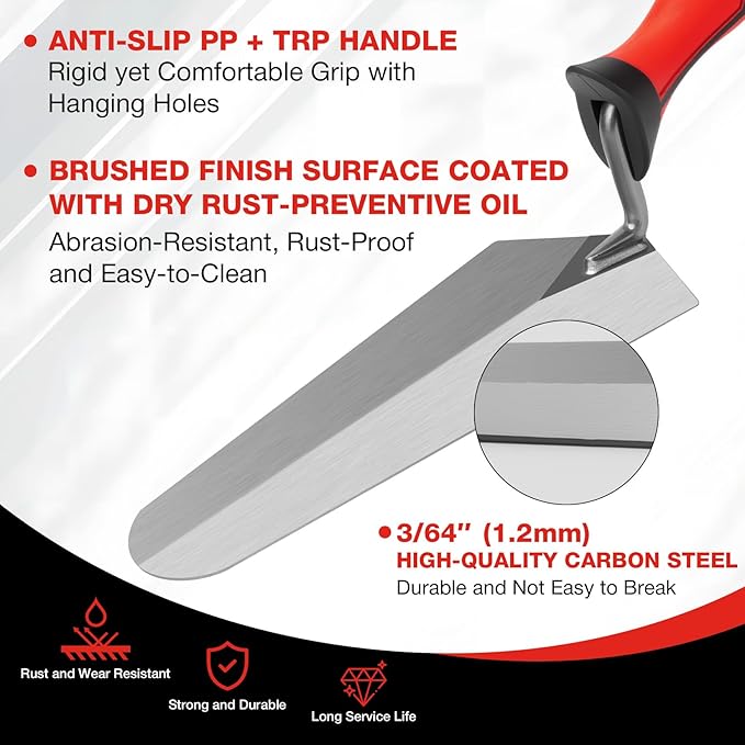 SHALL 3-Piece Masonry Tools Set, 6?쇺?Margin Trowel, 5.5?쇺?Pointing and 7?쇺?Gauging Trowel with Soft Grip Handle, Bricklaying Hand Tool for Concrete, Cement, Plaster, Tile Construction Projects