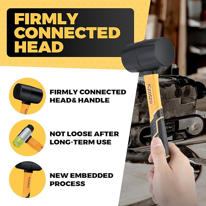 2-Pack Rubber Mallet Hammer Set, 16oz & 35mm Tool for Flooring, Tent Stakes, Woodworking, Camping, Crafts, Jewelry Wood，Fiberglass Shockproof Cushioned Grip, (16OZ 35MM Rubber Hamme)