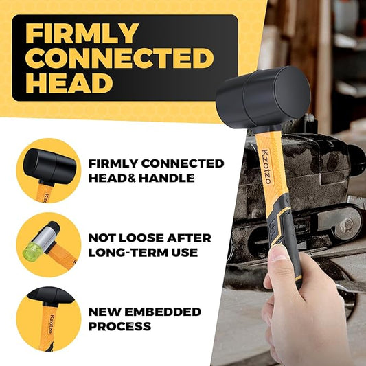 2-Pack Rubber Mallet Hammer Set, 16oz & 35mm Tool for Flooring, Tent Stakes, Woodworking, Camping, Crafts, Jewelry Wood，Fiberglass Shockproof Cushioned Grip, (16OZ 35MM Rubber Hamme)