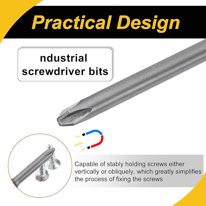 2 Pcs Magnetic Phillips Screwdriver Bit PH2 1/4" Hex Shank 250mm Long 4.5mm Rod