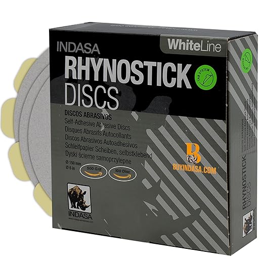 Indasa 6" 100 PCS PSA Sanding Discs ??Rhynostick 500 Grit / 100 Discs ??Self-Adhesive Sticky-Back Sandpaper for DA Sander, Automotive, Wood, Metal, Paint, whiteline