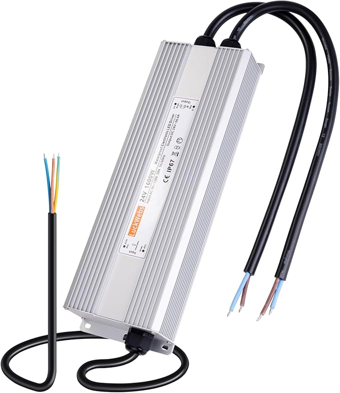LED Driver 24V1600W Waterproof Power Supply AC 90-130V to DC 24V66.6A Low-Voltage Transformer IP67 Switching Power Supply Suitable for High-Power LED Lighting and Any 24V DC Equipment
