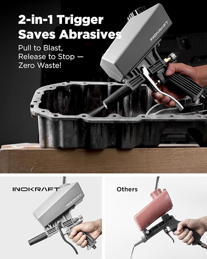 Inokraft Leak-Proof Portable Sand Blaster Gun Kit for 60-120 PSI Air Compressor, Mini Sandblaster for Rust & Paint Removal, Compatible with Aluminum Oxide, Sand & Soda, Perfect for Small Project