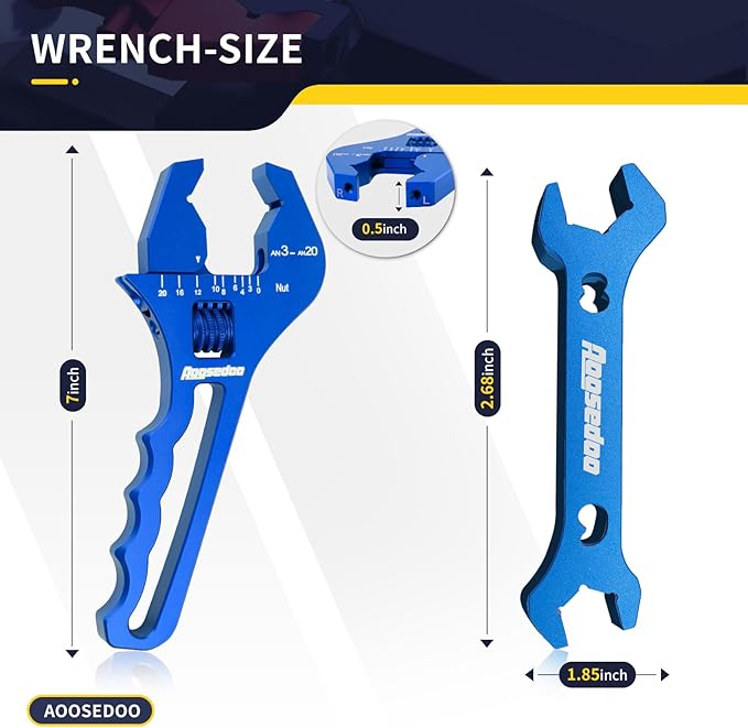 AOOSEDOO 3AN-20AN AN Fitting Wrench AN Fitting Tool for AN Hose Fitting Assembly Adjustable Lightweight Aluminum Blue With Double-ended AN Wrench 6AN Socket-AN8 B-nut Blue