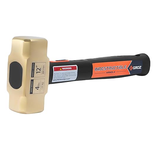 Groz 34702 12" Indestructible Brass Striking Hammer, 4 lb