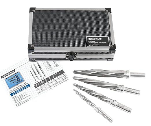 Accusize Industrial Tools 4 Pc H.S.S. Standard Spiral Flute Super Premium Car Reamer Set, 3/8", 1/2", 5/8", 3/4", to Fit 3/8'' or 1/2'' Shank Chuck, 0522-1808