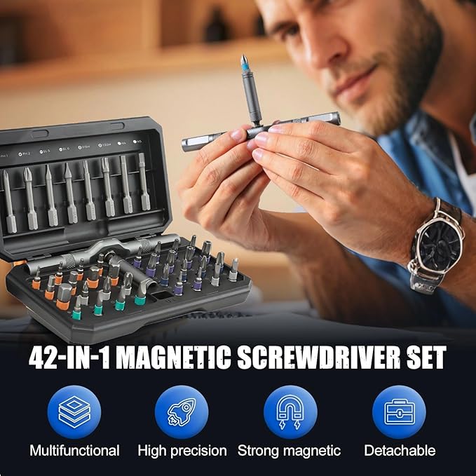 42 piece magnetic screw set, portable screwdriver set, DIY multi head ratchet screwdriver set maintenance tool, suitable for computers, glasses, bicycles, doorbells, furniture (black)