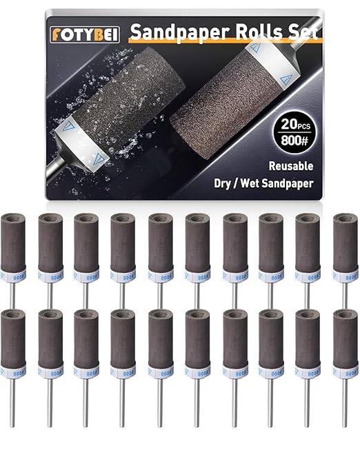 20Pcs 800 Grit Sanding Drums Sandpaper Sticks Set for Dremel Rotary Tool with 1/8" Shank, Rotary Tool Accessories Suitable for Metal Rust Removal/Jade Polishing/Stone Grinding (800 Grit)