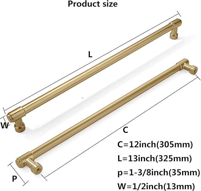 khtumeware 2 Pack Brushed Brass Cabinet Pulls 12 Inch(305MM) Hole Centers Kitchen Brushed Gold Cabinet Handles Cabinet Hardware Kitchen Handles for Cabinets Cupboard Handles Drawer Pulls