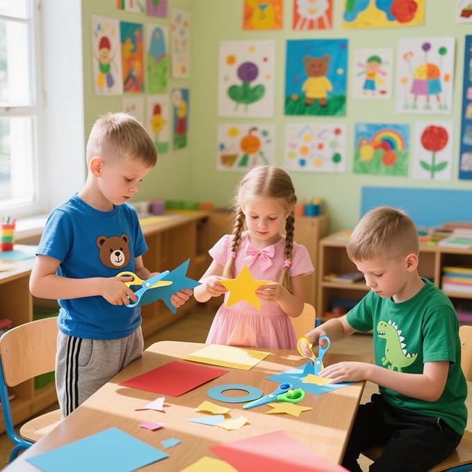LOVESTOWN Kids Safety Scissors, 16 PCS Blunt Tip Toddler Scissors for Preschool Training, Anti-Pinch Design, Child Hand-Eye Coordination Development, Playdough Cutting Tools & Craft Activities