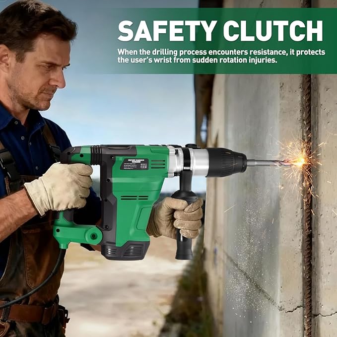1-1/2 Inch SDS-MAX Heavy and Duty Rotary Hammer Drill: 13 Amp Corded Hammers Drill - Hammers Drill for Concrete Demolition Chipping, 3 Functions, 6 Speeds, Safety Clutch, 2 Chisel