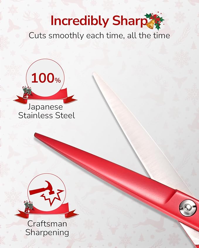 ULG 6.5??Hair Cutting Scissors, Professional Japanese Stainless Steel, Razor Sharp Barber Shears with Ergonomic Offset Handles, Lightweight and Durable for Stylist & Home Use, Christmas Red Edition