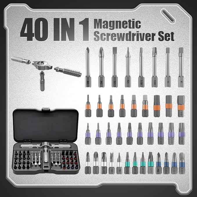 2026 New 40 In 1 Magnetic Ratchet Screwdriver Set, DIY Ratchet Screwdriver Set with T Handle Detachable, Multifunctional Precision Repair Tool With Detachable Handle for Computer, Furniture (2)