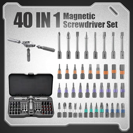 2026 New 40 In 1 Magnetic Ratchet Screwdriver Set, DIY Ratchet Screwdriver Set with T Handle Detachable, Multifunctional Precision Repair Tool With Detachable Handle for Computer, Furniture (2)
