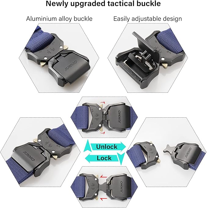 JUKMO Tactical Belt, Military Hiking Rigger 1.5" Nylon Web Work Belt with Heavy Duty Quick Release Buckle