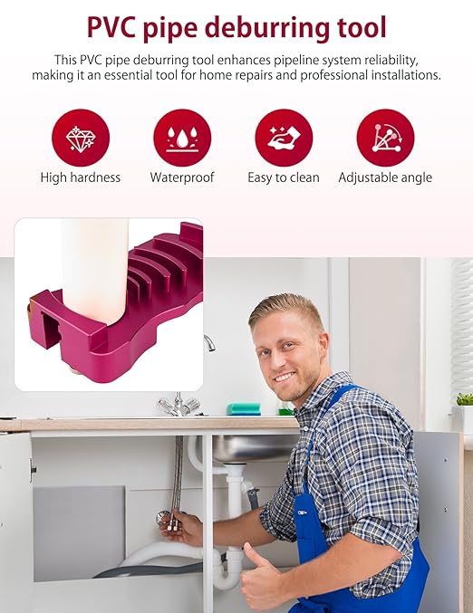 9In1 PVC Pipe Deburring Tool with Adjustable Chamfer Depth, PVC Pipe Chamfer Tool for 0.5"-4" Plastic Pipes (PVC/CPVC/ABS/PP/PE), PVC Pipe Reamer for Leak-Free Connections